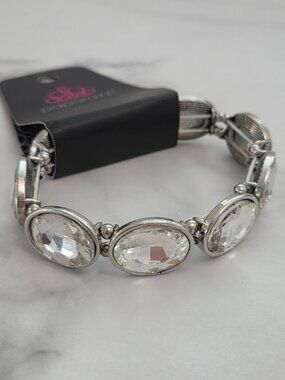 Paparazzi Silver Oval Crystal Rhinestone Stretch Bracelet Chunky Bling NWT